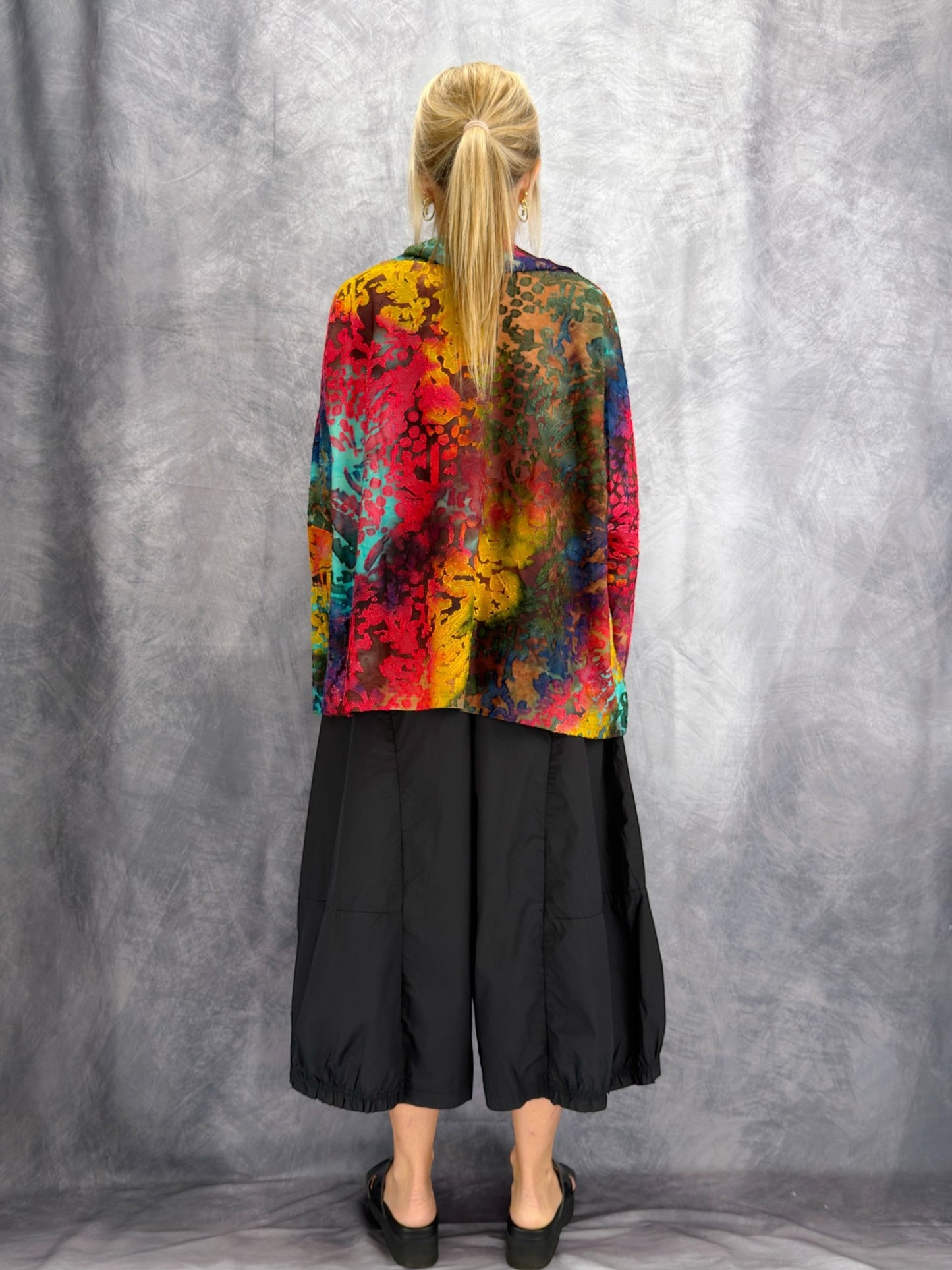 Belle Blue- Bold Abstract Cowl Neck Top