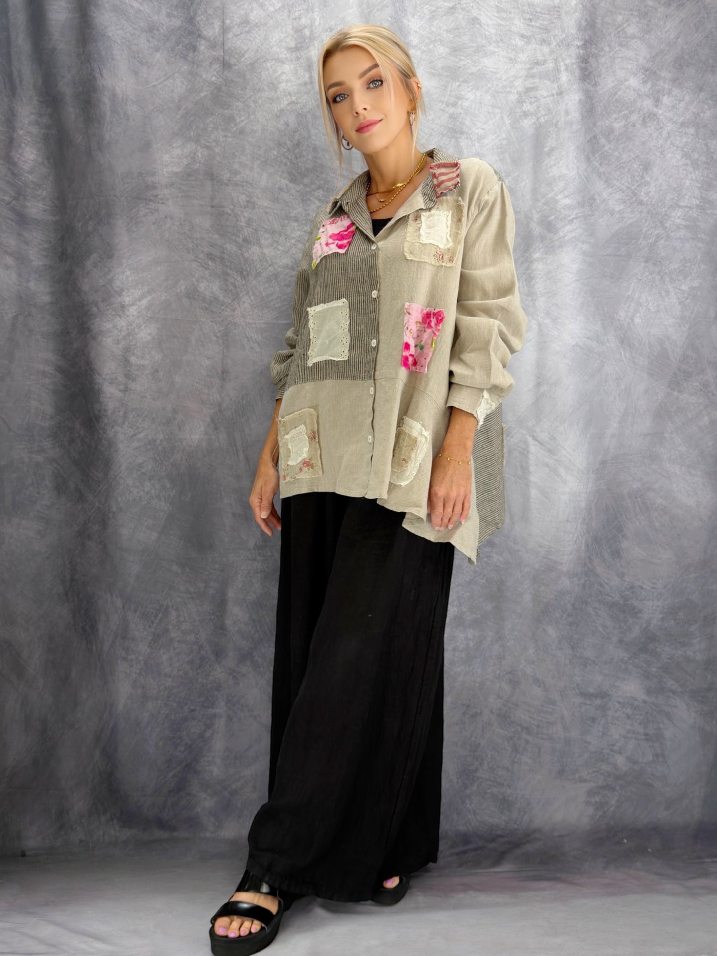 Pol - Patchwork Linen Textured Shirt/Jacket
