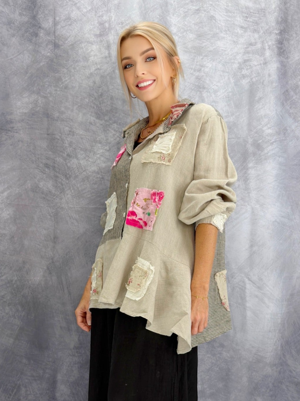Pol - Patchwork Linen Textured Shirt/Jacket