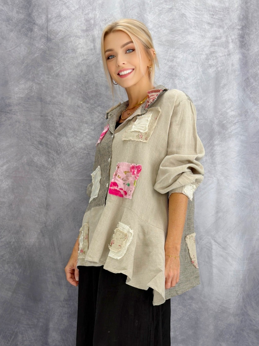 Pol - Patchwork Linen Textured Shirt/Jacket
