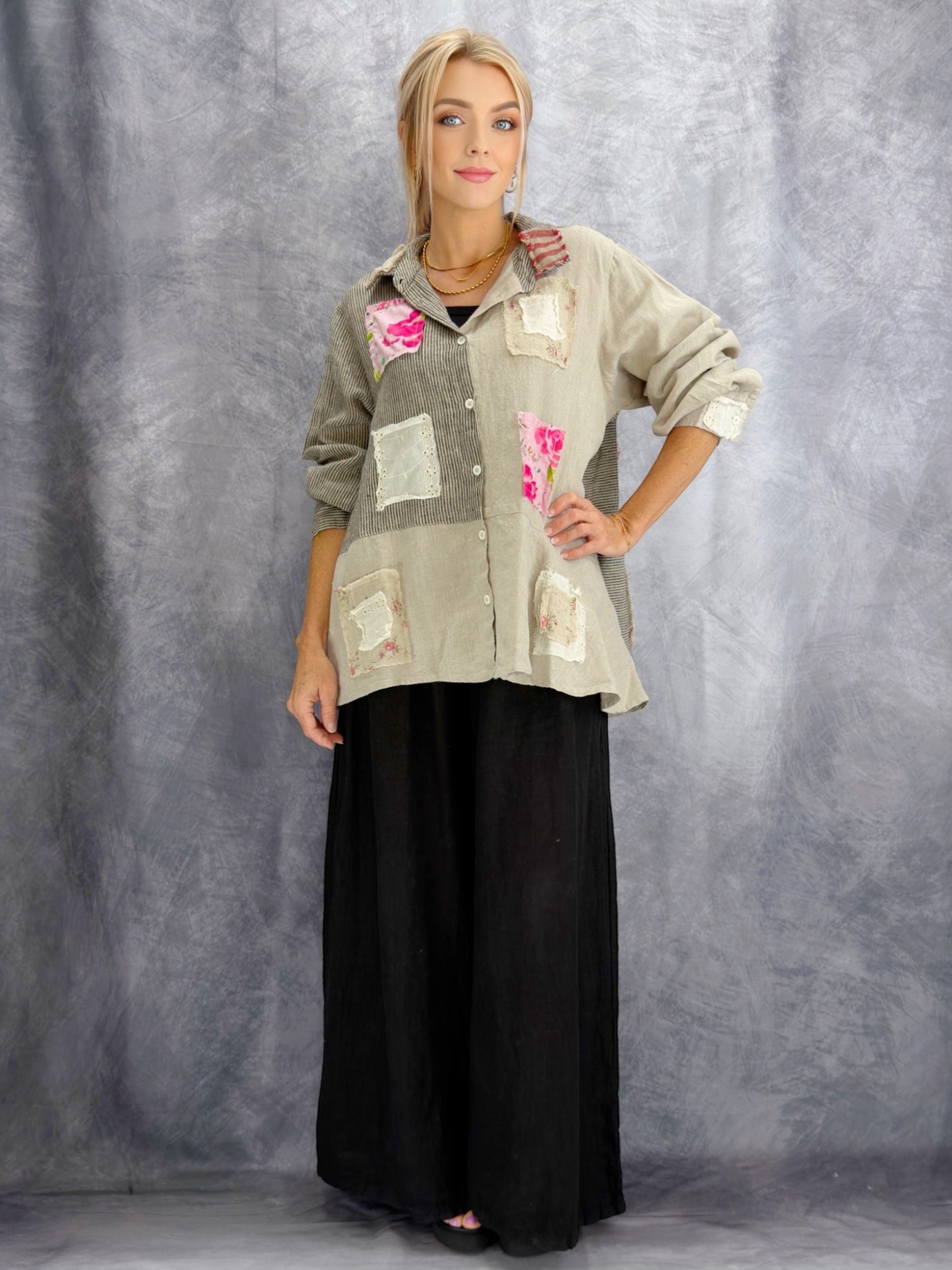 Pol - Patchwork Linen Textured Shirt/Jacket