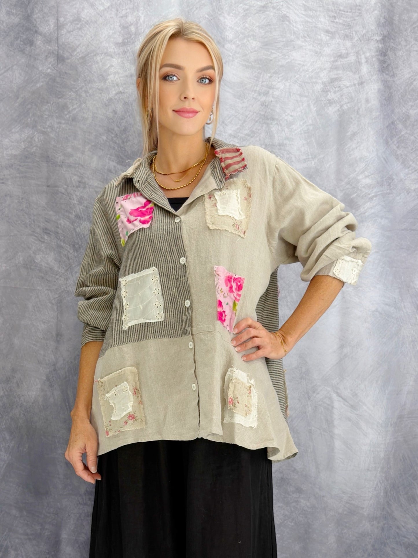 Pol - Patchwork Linen Textured Shirt/Jacket