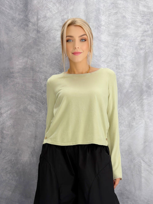 La Miel - Rolled Hem Side Button Top/Pistachio