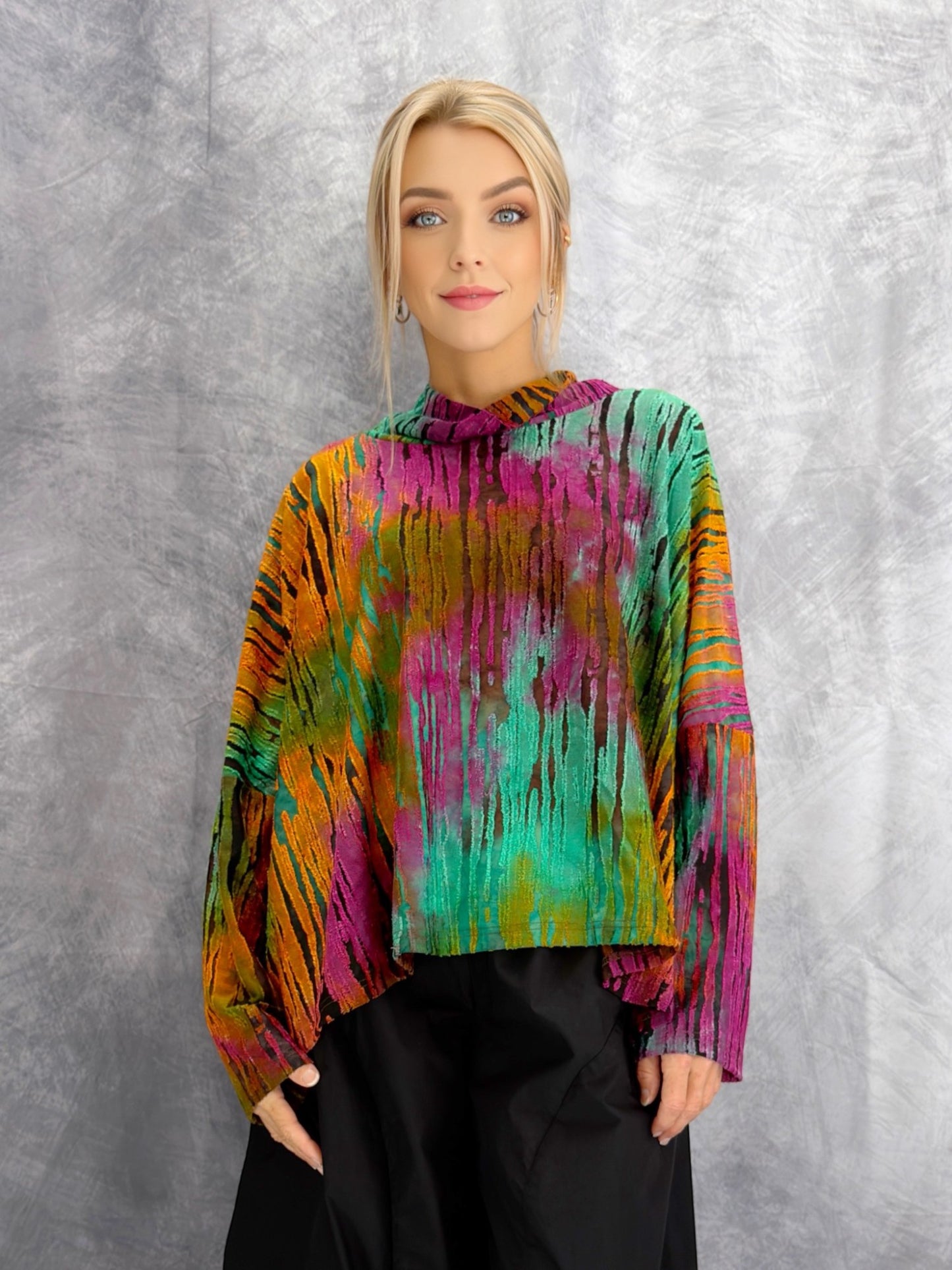 Belle Blue- Abstract Cowl Neck Top