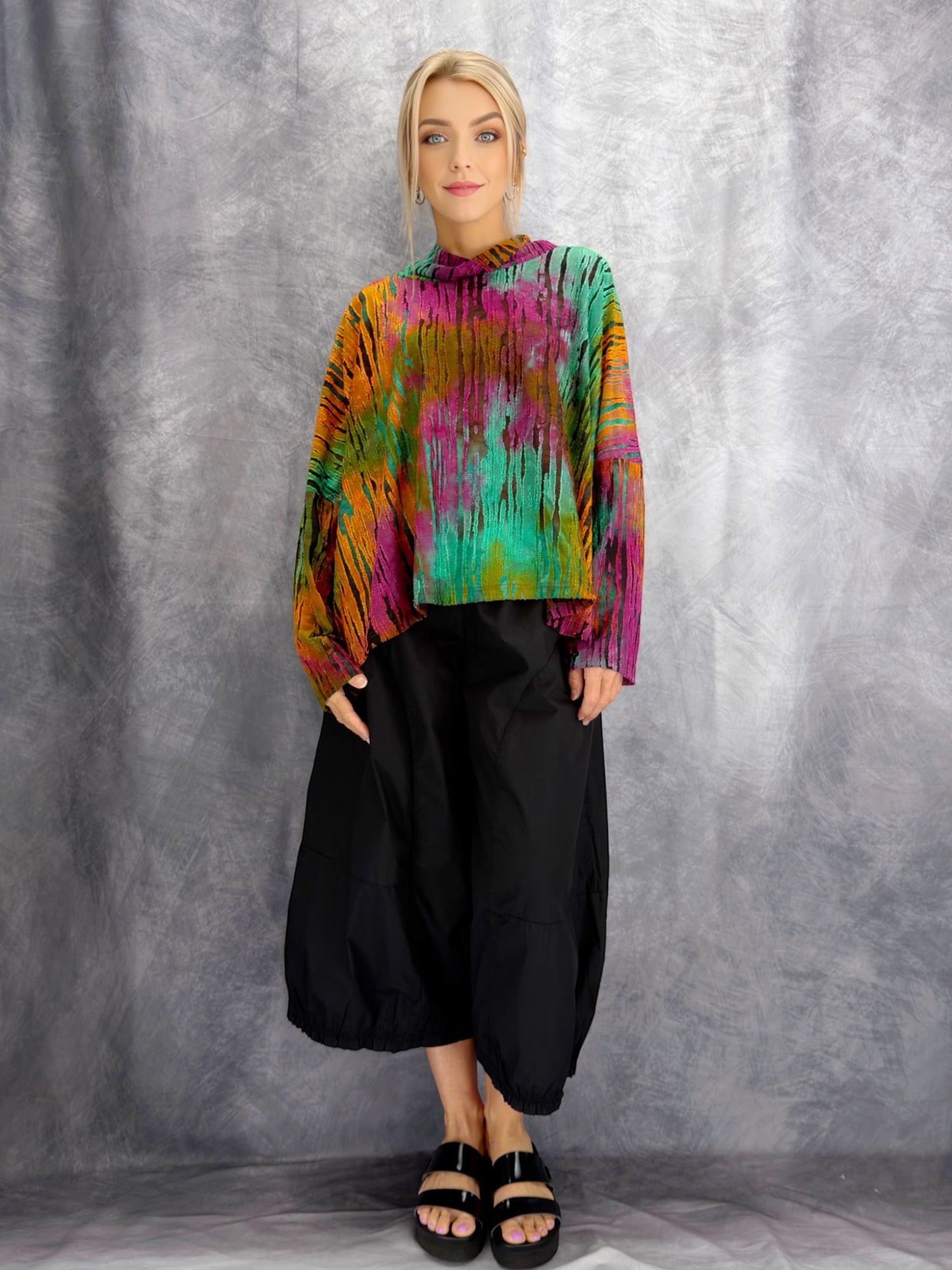 Belle Blue- Abstract Cowl Neck Top