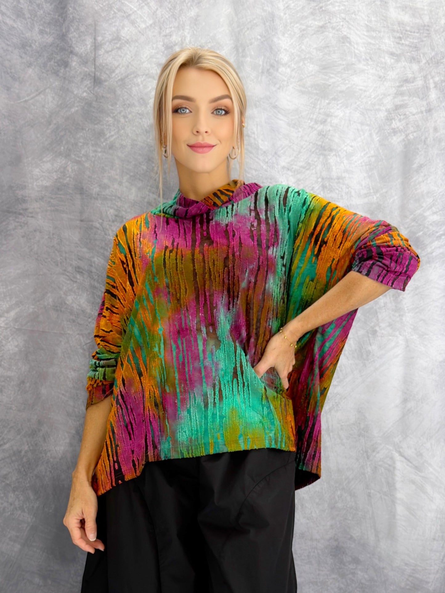Belle Blue- Abstract Cowl Neck Top