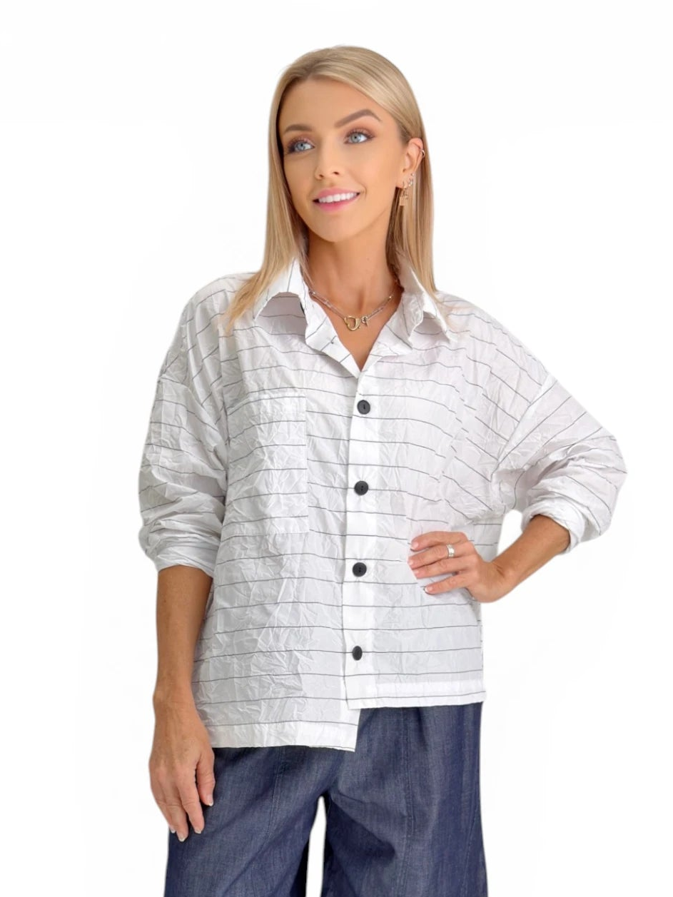 Dress to Kill- Hi-Lo Shirt-White/Black stripe