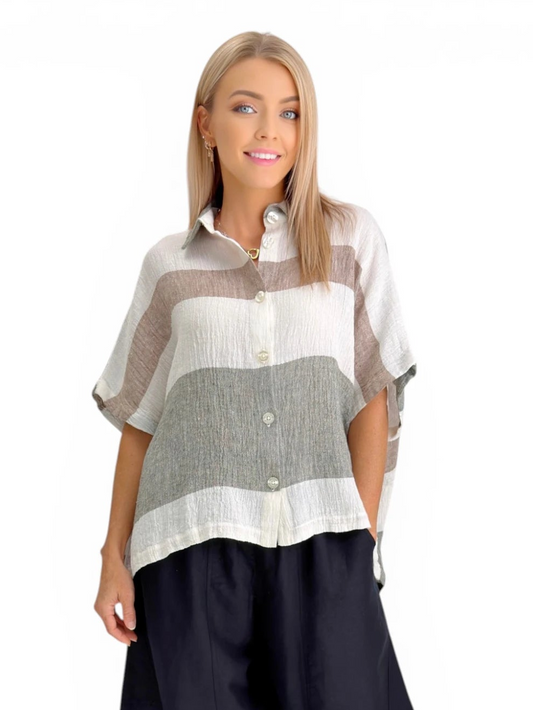 Dress to Kill- Cross Back Cappy Shirt- White/Charcoal
