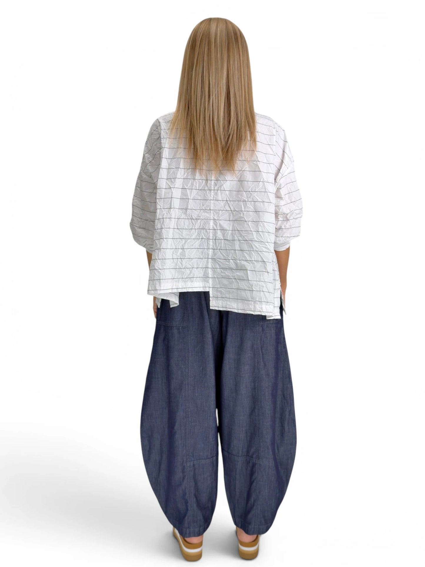 Dress to Kill- Hi-Lo Shirt-White/Black stripe