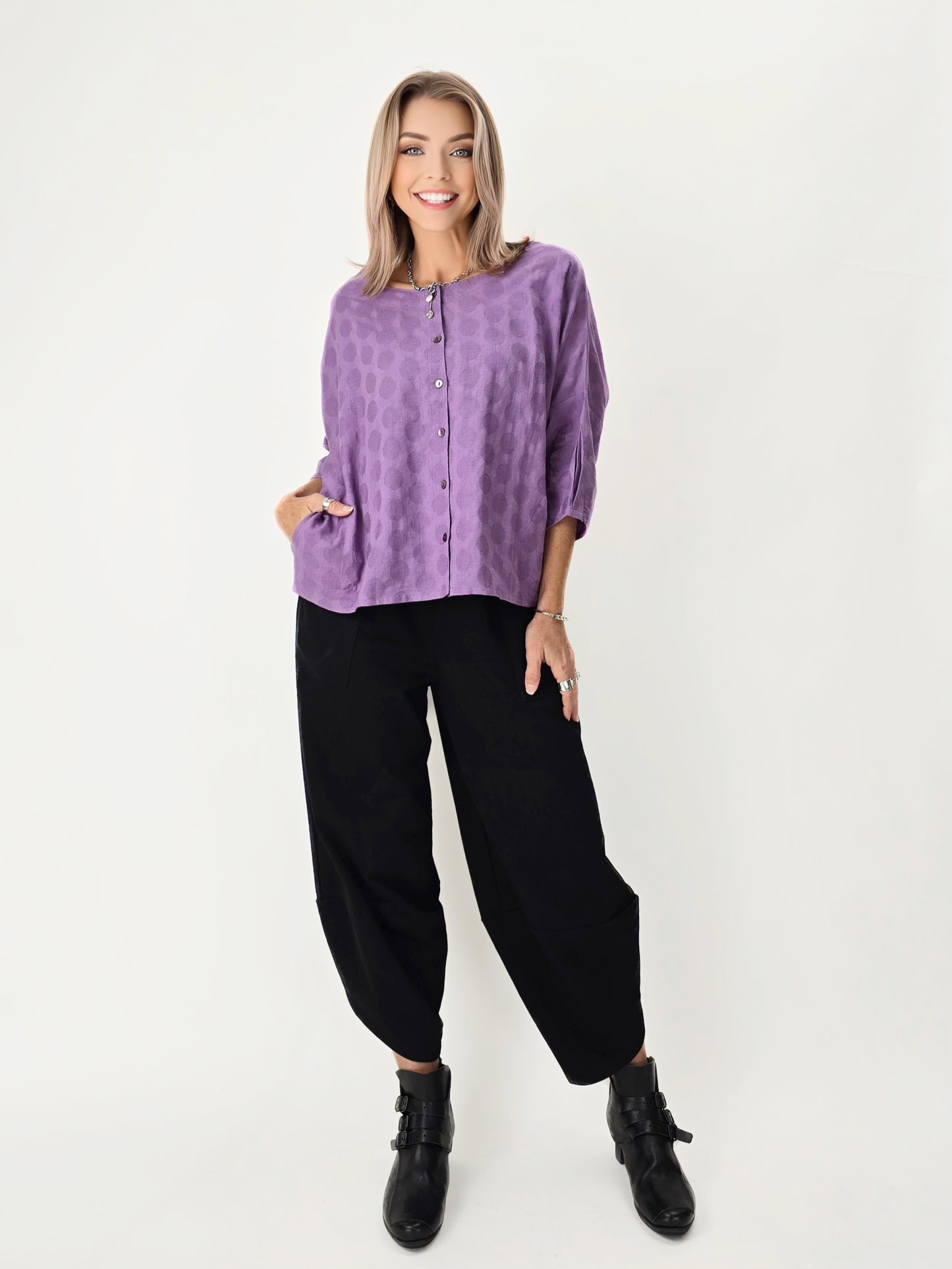 Raksa- Indian Cotton Jacquard Button-Front Blouse