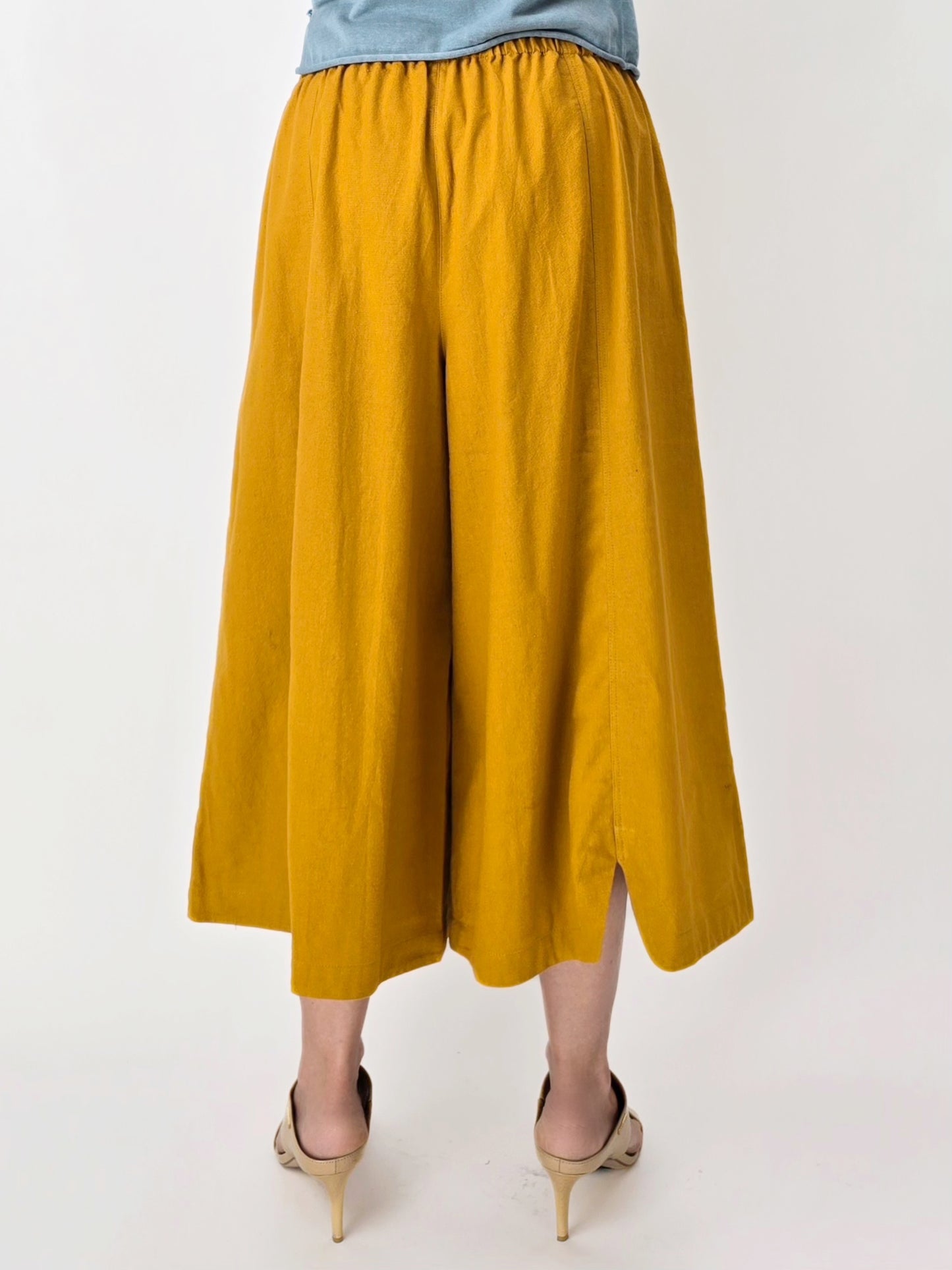 Raksa- Cotton Pants with Hemline Slits/ Ochre