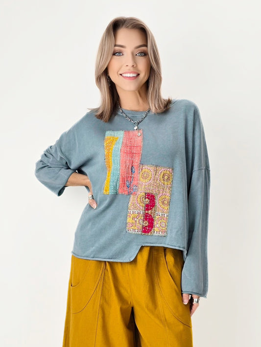 Narenee Designs- Hand-Stitched Patchwork Oversized Sweater