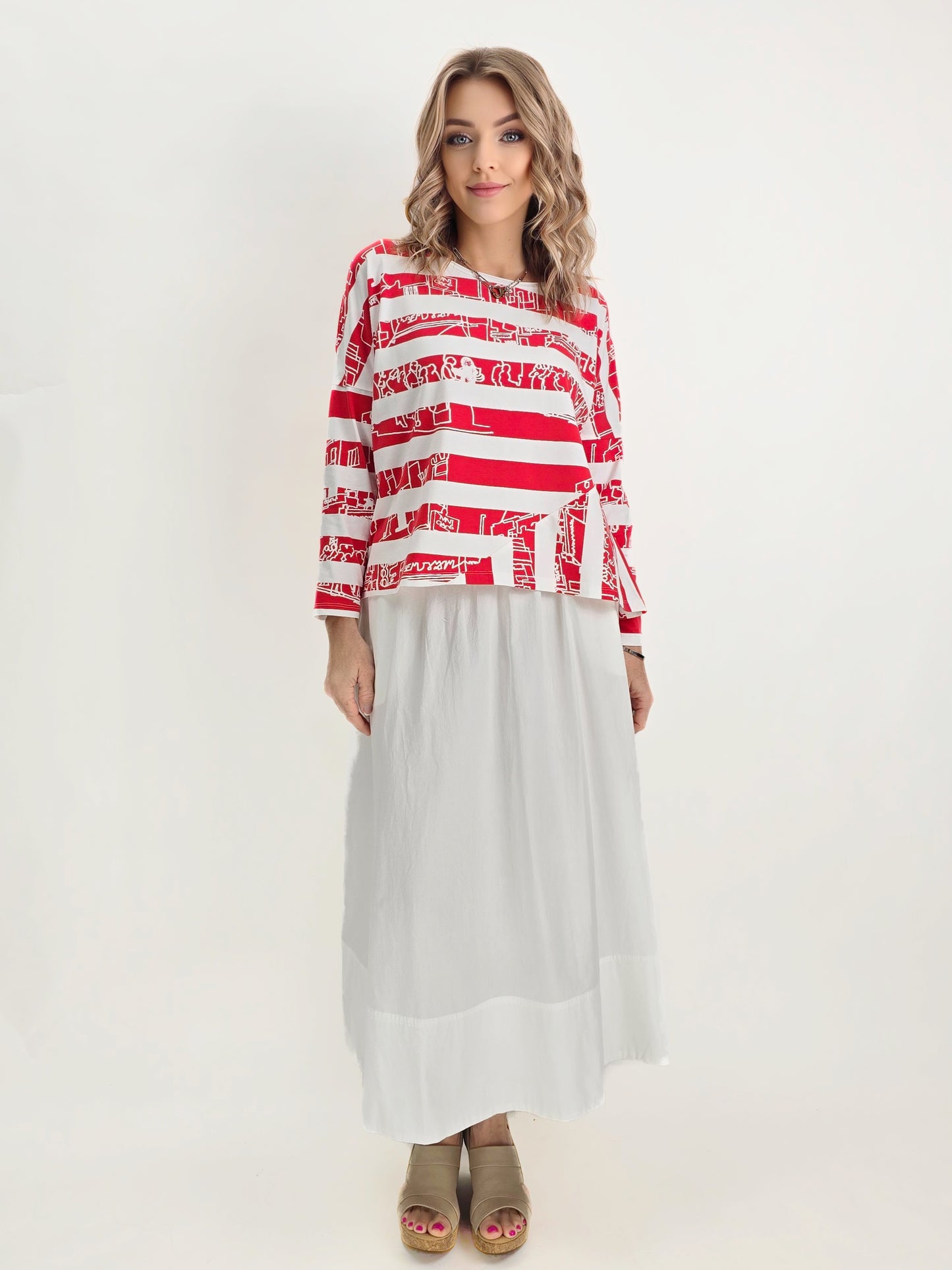 Wearable Art- Midi Poplin Skirt/ WHITE