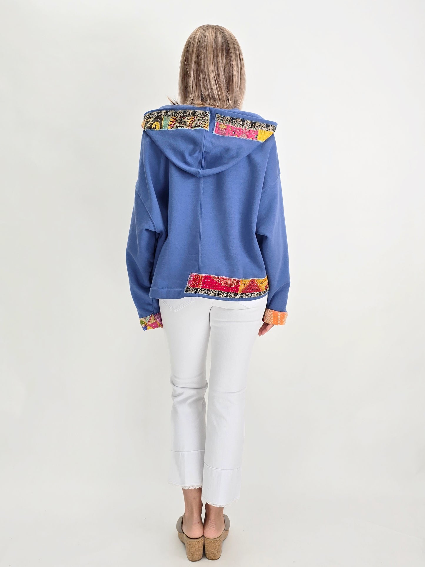 Narenee Designs- V-Neck Hoodie with Kantha Patchwork