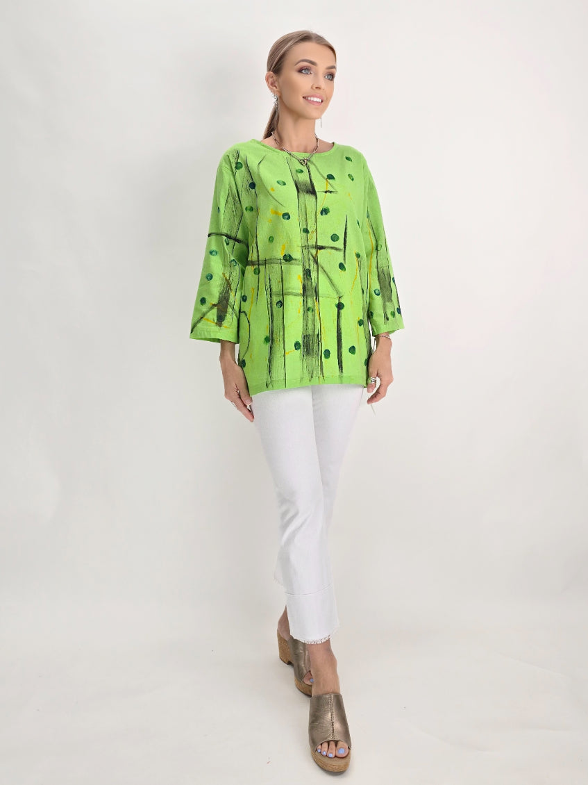 Alvarez Designs- Apple green Hand Painted Top
