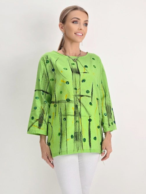 Alvarez Designs- Apple green Hand Painted Top