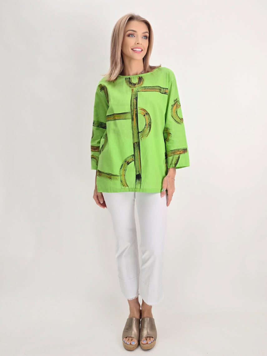 Alvarez Designs- Apple green Hand Painted Top