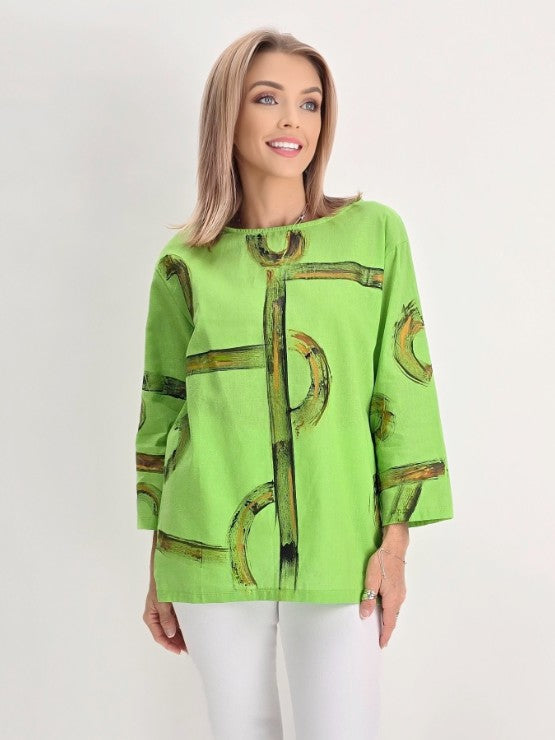 Alvarez Designs- Apple green Hand Painted Top