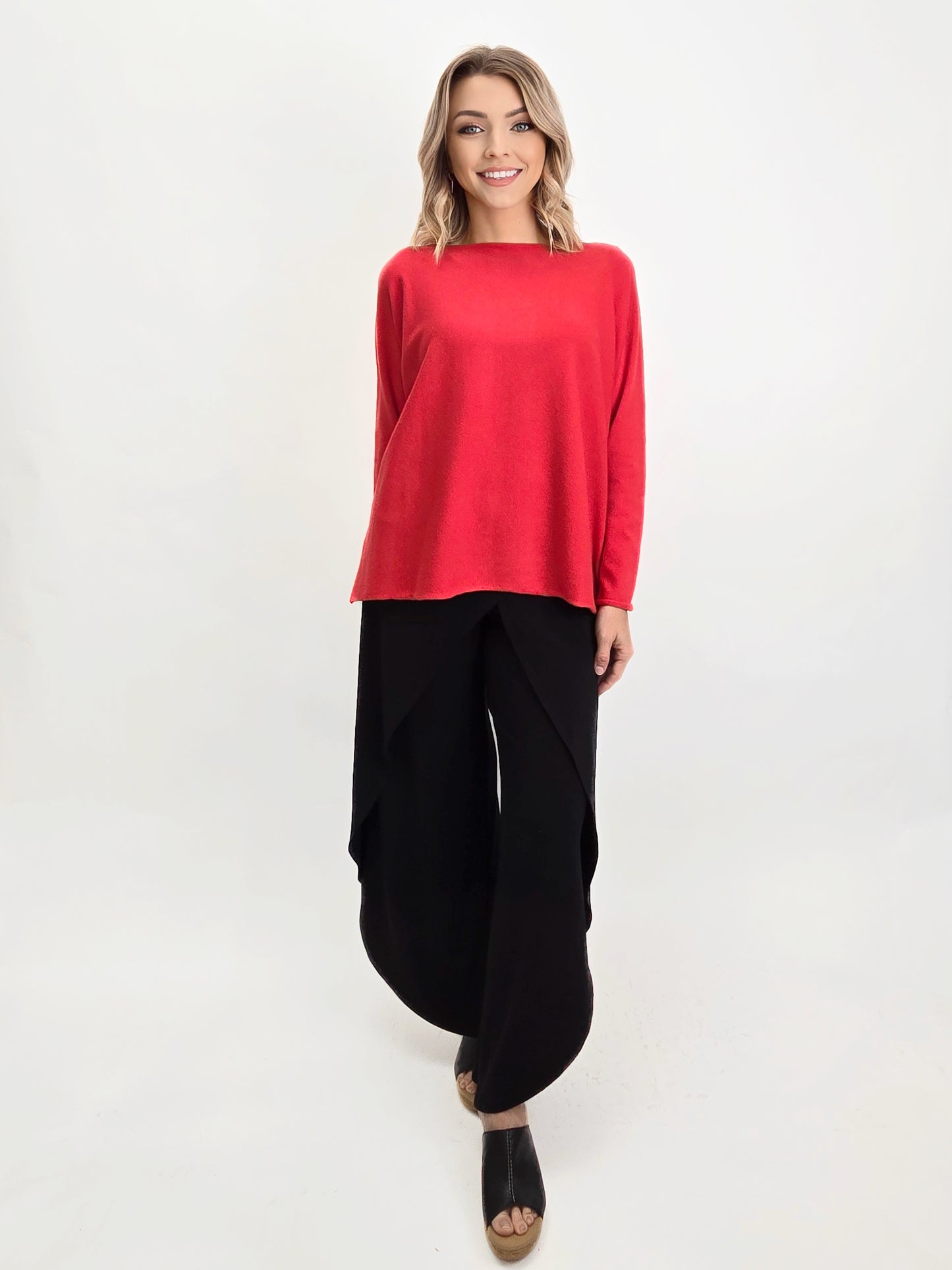 TINA Stephens Italy/Tees By Tina - Laurin Seriously Soft Jewel Neck Sweater (BLS425): 600 Red