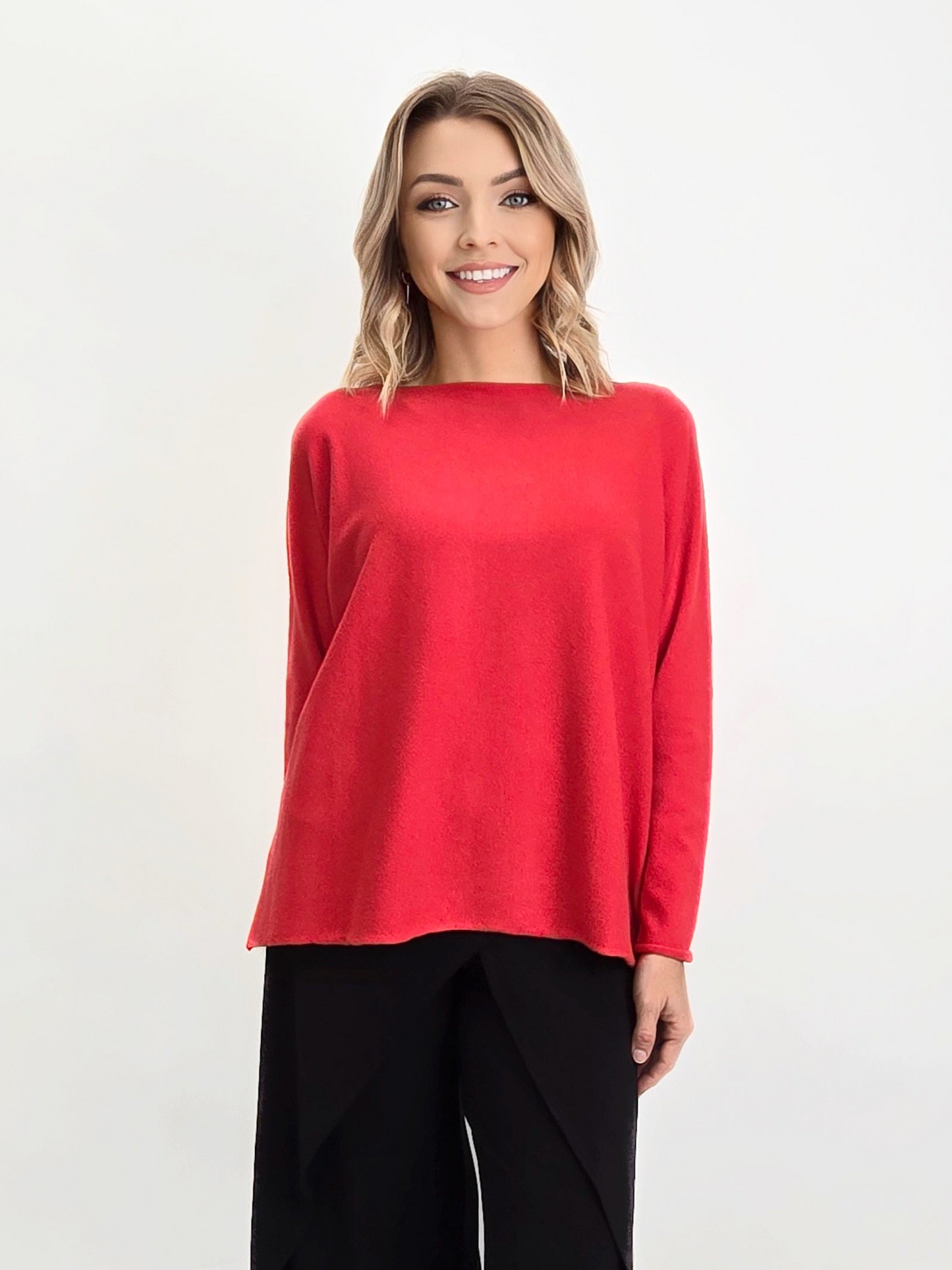 TINA Stephens Italy/Tees By Tina - Laurin Seriously Soft Jewel Neck Sweater (BLS425): 600 Red