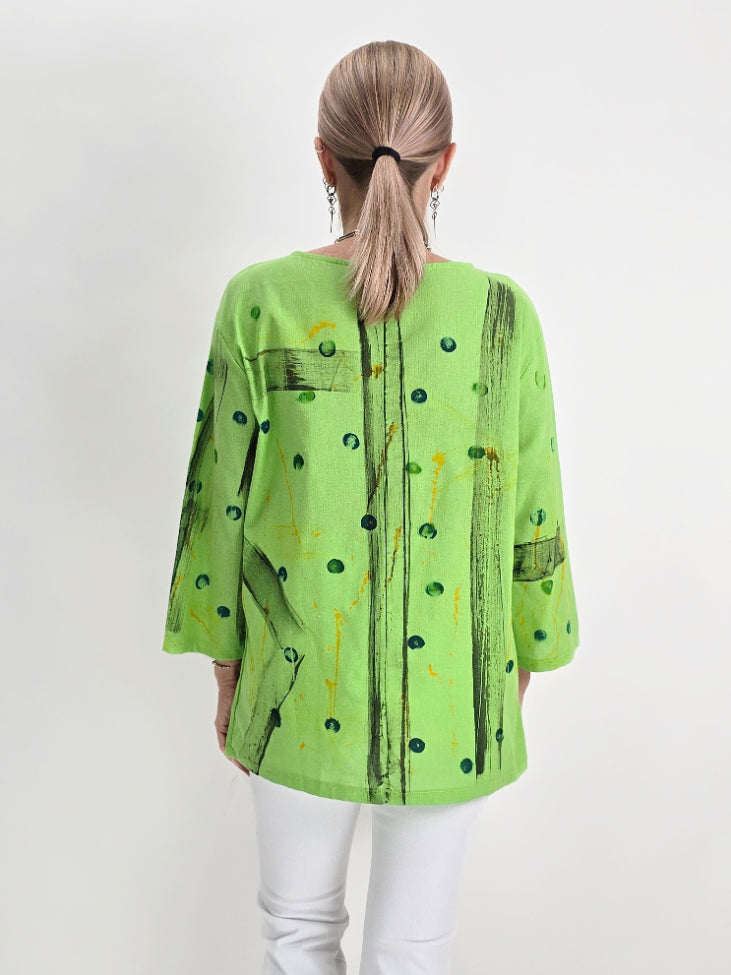 Alvarez Designs- Apple green Hand Painted Top