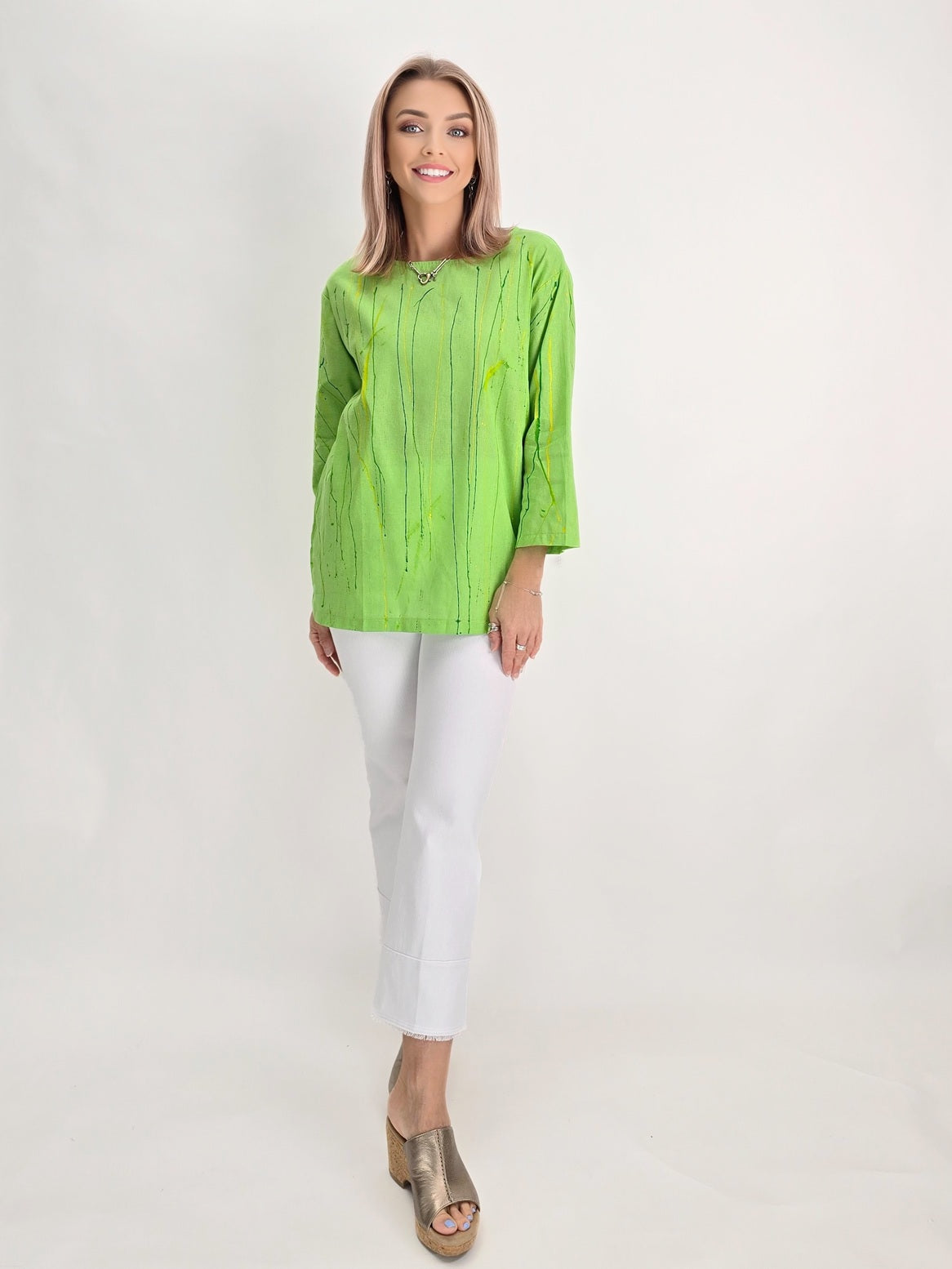 Alvarez Designs- Apple green Hand Painted Top