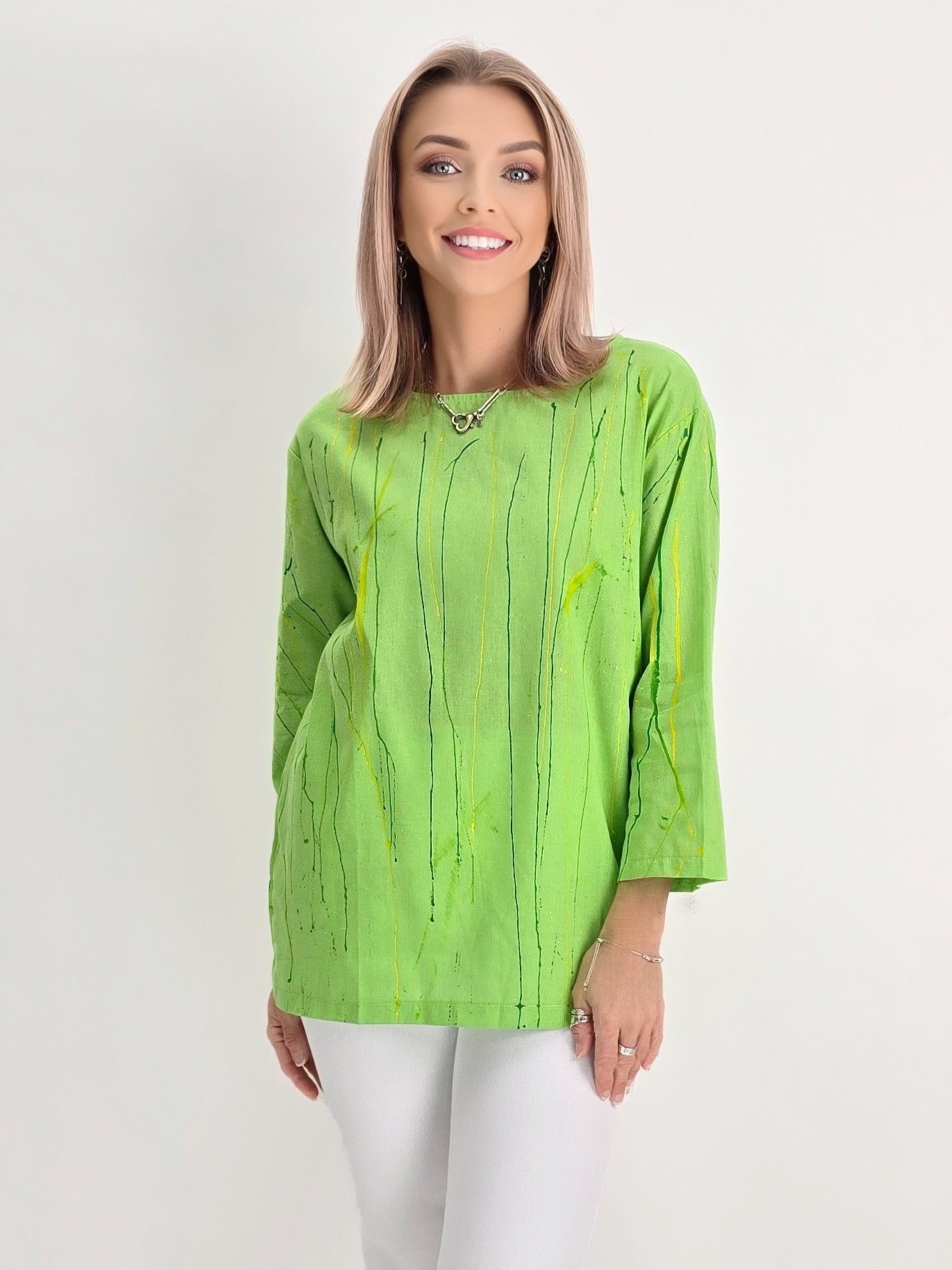 Alvarez Designs- Apple green Hand Painted Top