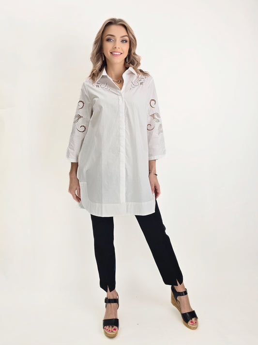 Mia Collection- Embroidered Cotton Tunic Shirt