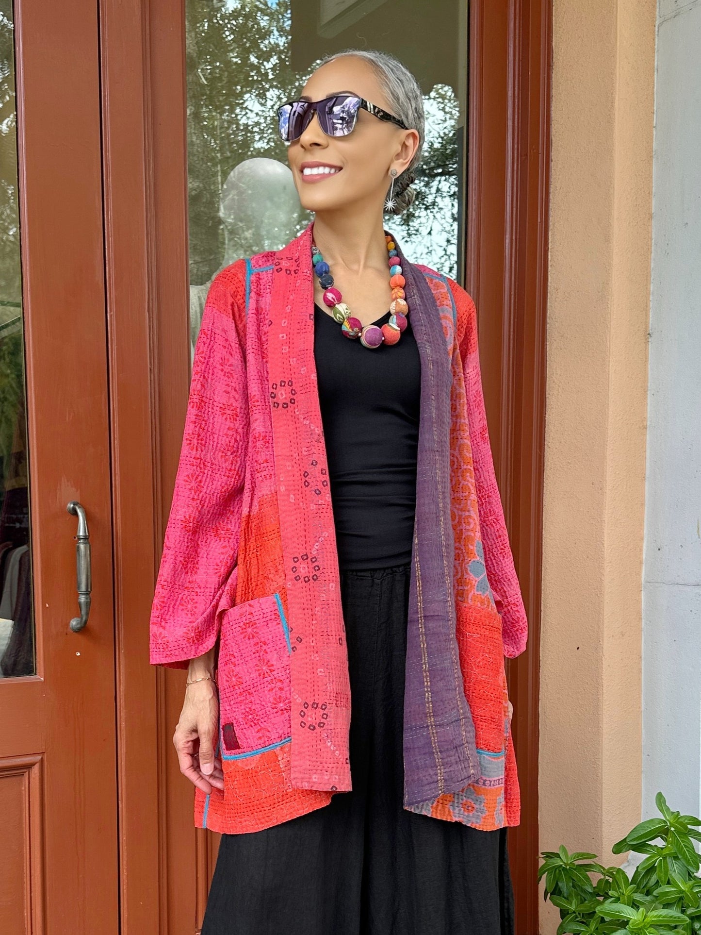 Mieko Mintz- Vintage Cotton Kantha A-Line jacket