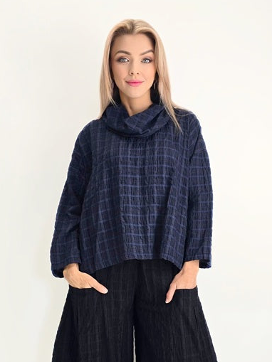 Eleven Stitch- Indigo Cowl Neck Top