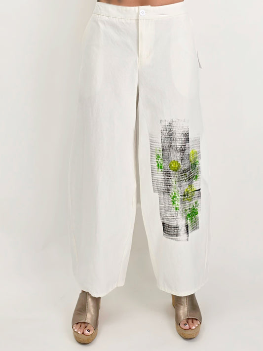 Narenee Designs- Hand-Painted Linen Barrel Pants