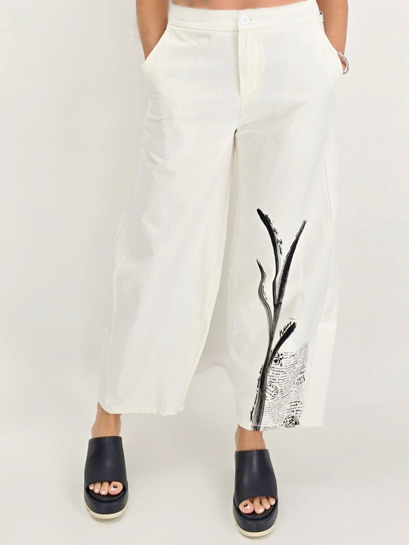 Narenee Designs- Hand-Painted Linen Barrel Pants