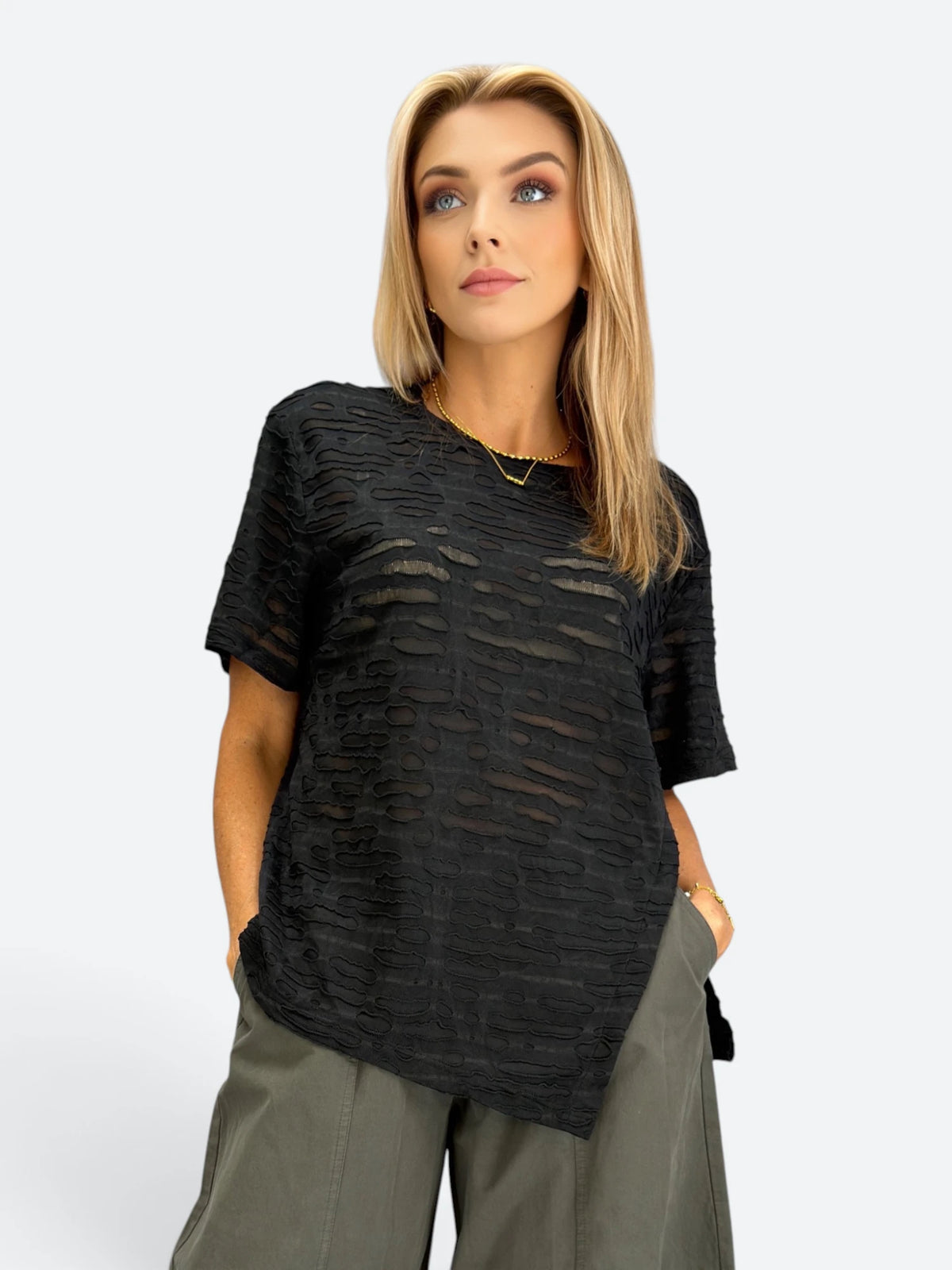 Mia Collection- Textured Black Top