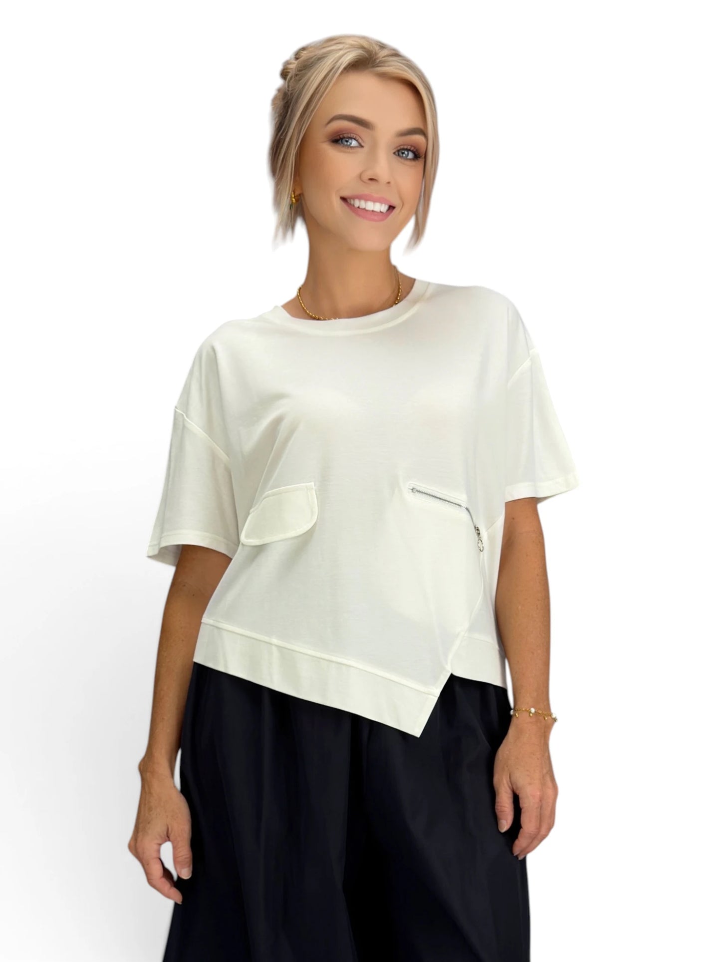 Mia Collection- Asymmetrical Pocket Top