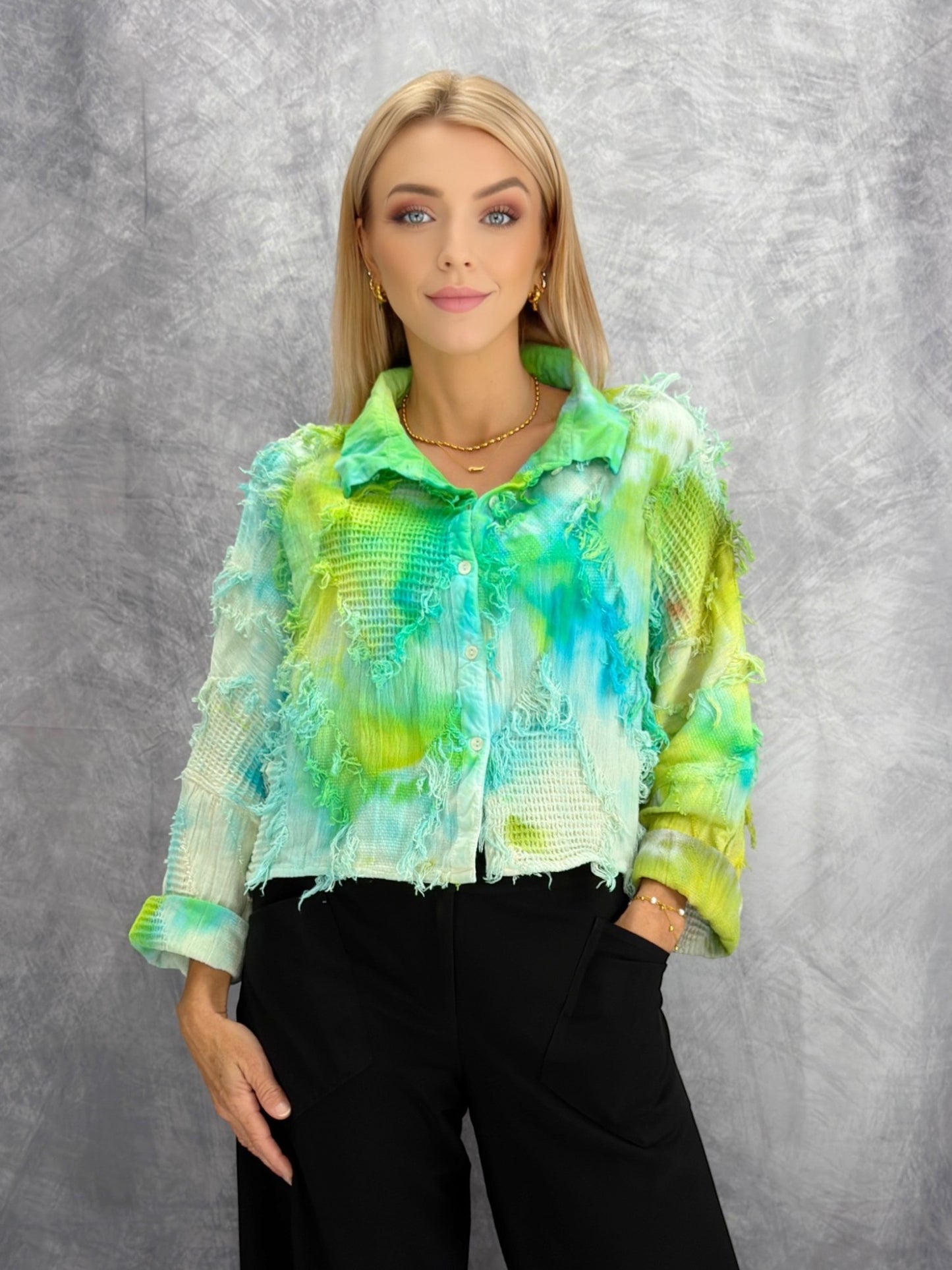 Narenee Designs- Sunset Drift Ice-Dyed Cropped Shirt/Jacket