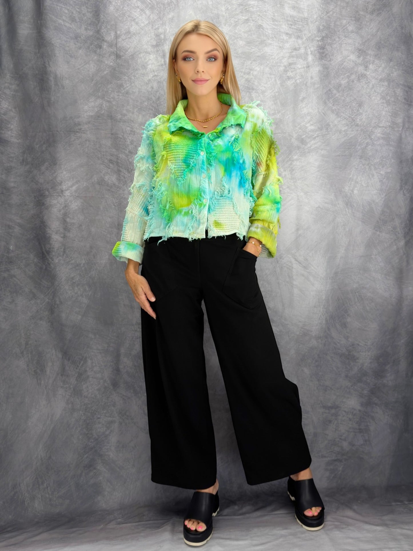 Narenee Designs- Sunset Drift Ice-Dyed Cropped Shirt/Jacket