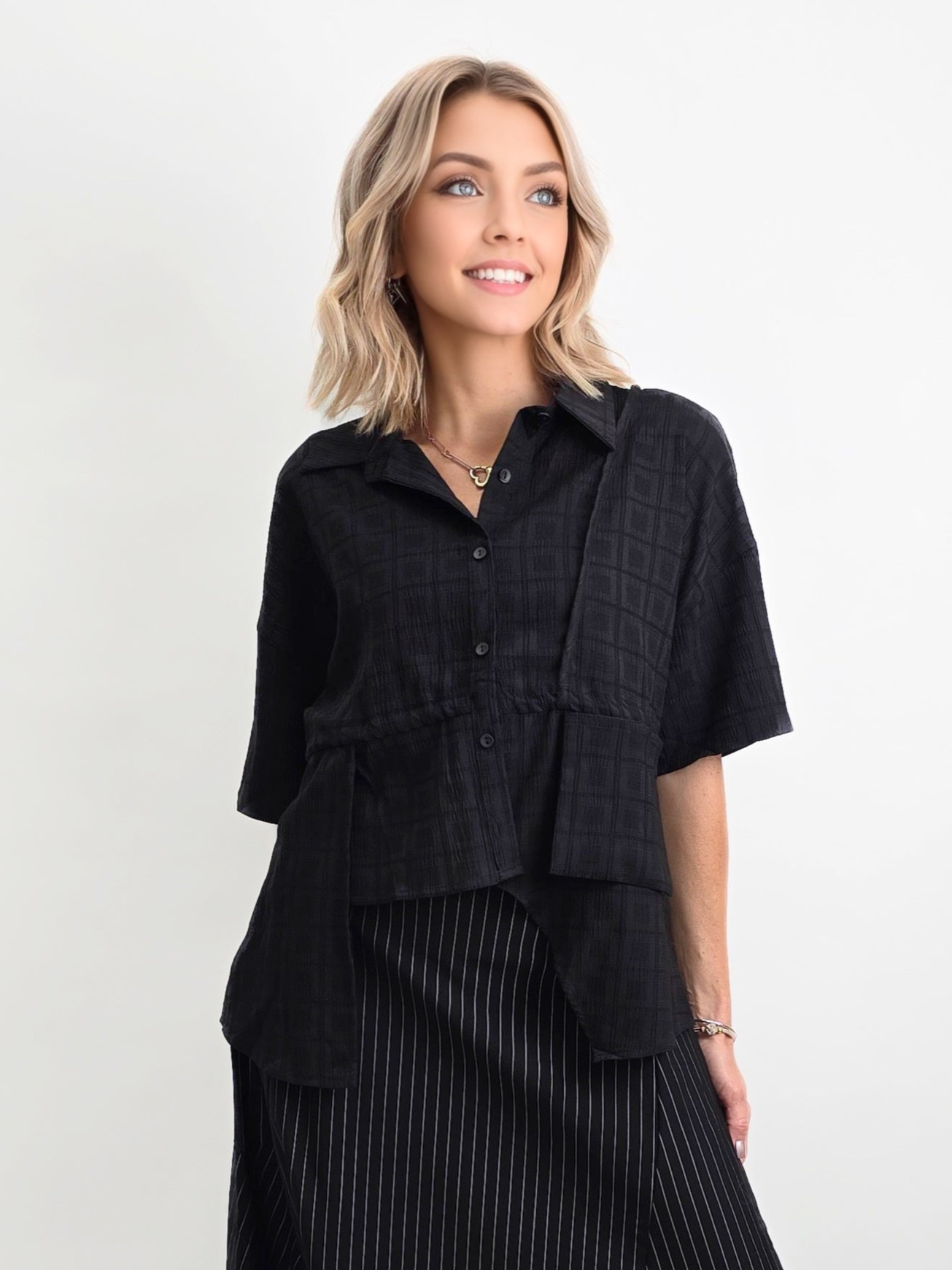 Mia Collection- Drawstring Blouse