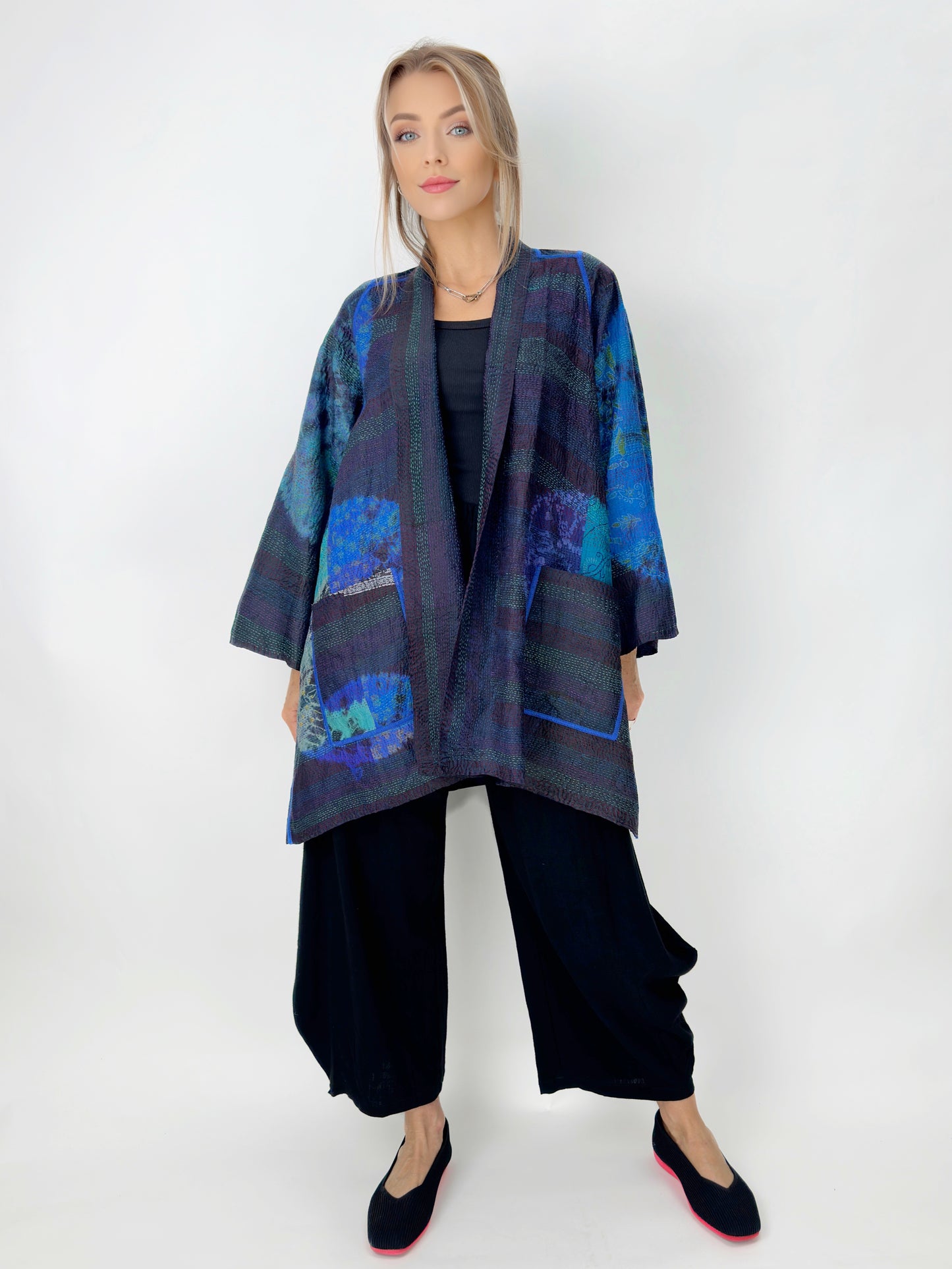 Mieko Mintz- Tie Dye Circle Shibori Kantha A-Line jacket