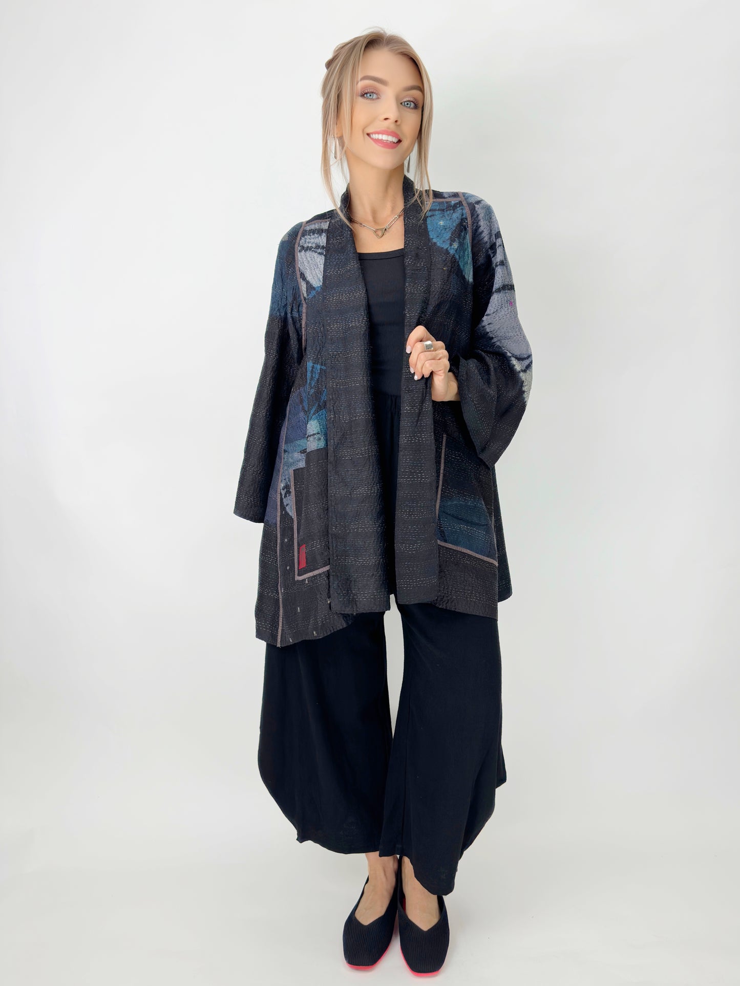 Mieko Mintz- Tie Dye Circle Shibori Kantha A-Line jacket
