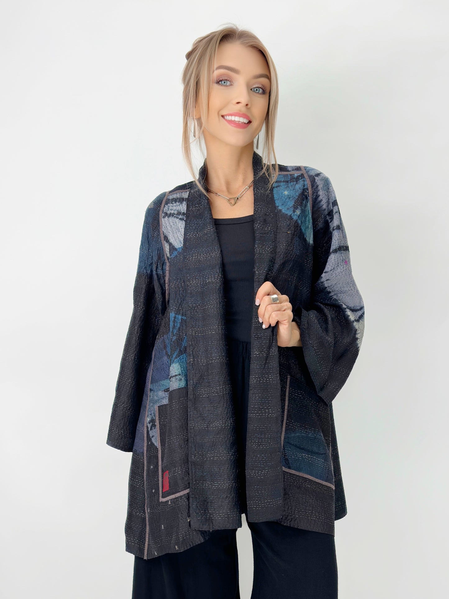 Mieko Mintz- Tie Dye Circle Shibori Kantha A-Line Jacket