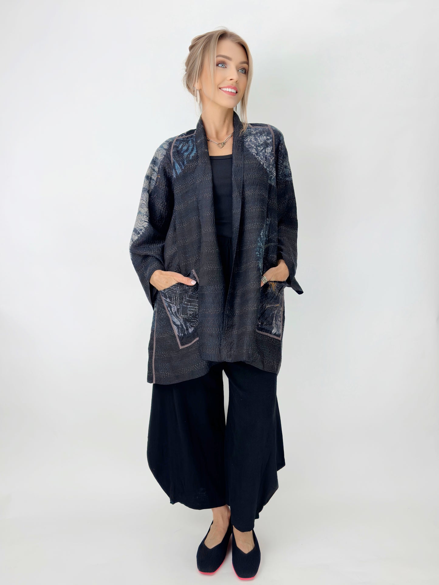 Mieko Mintz- Tie Dye Circle Shibori Kantha A-Line Jacket