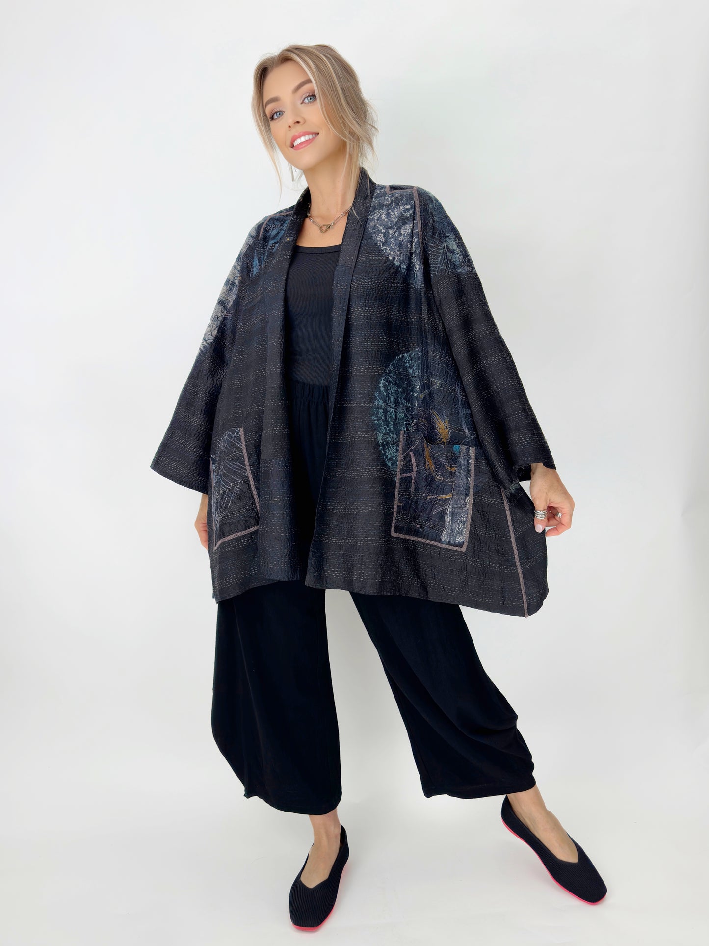 Mieko Mintz- Tie Dye Circle Shibori Kantha A-Line Jacket