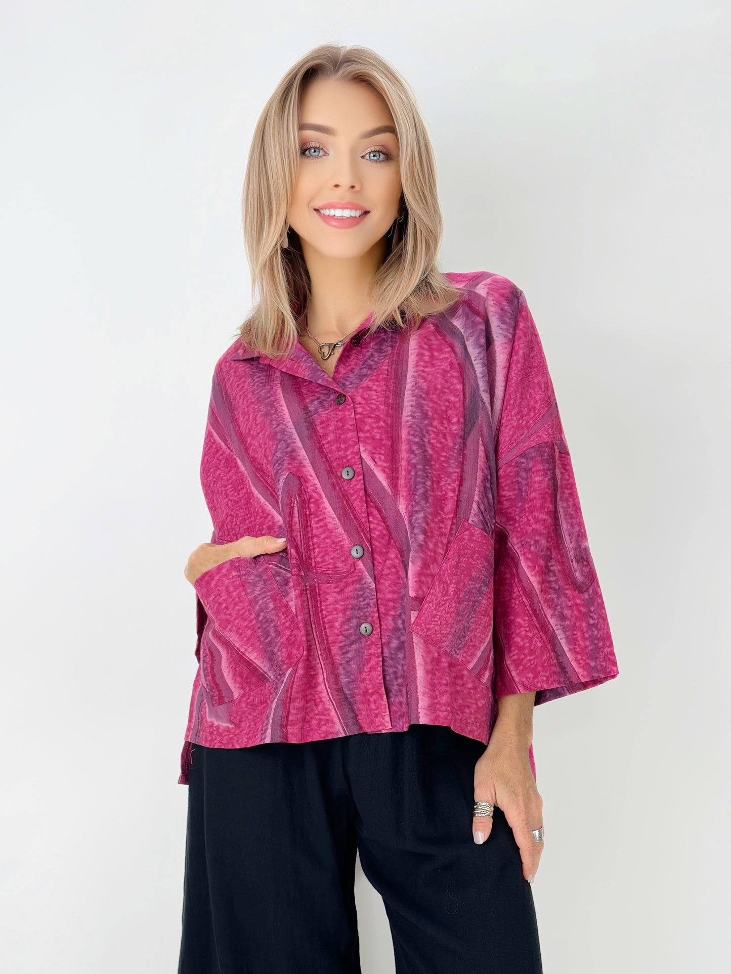 Raksa- Abstract Magenta Brushstroke Shirt