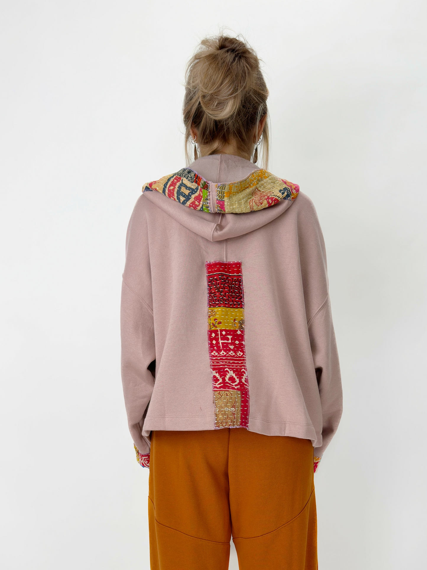 Narenee Designs- V-Neck Hoodie with Kantha Patchwork