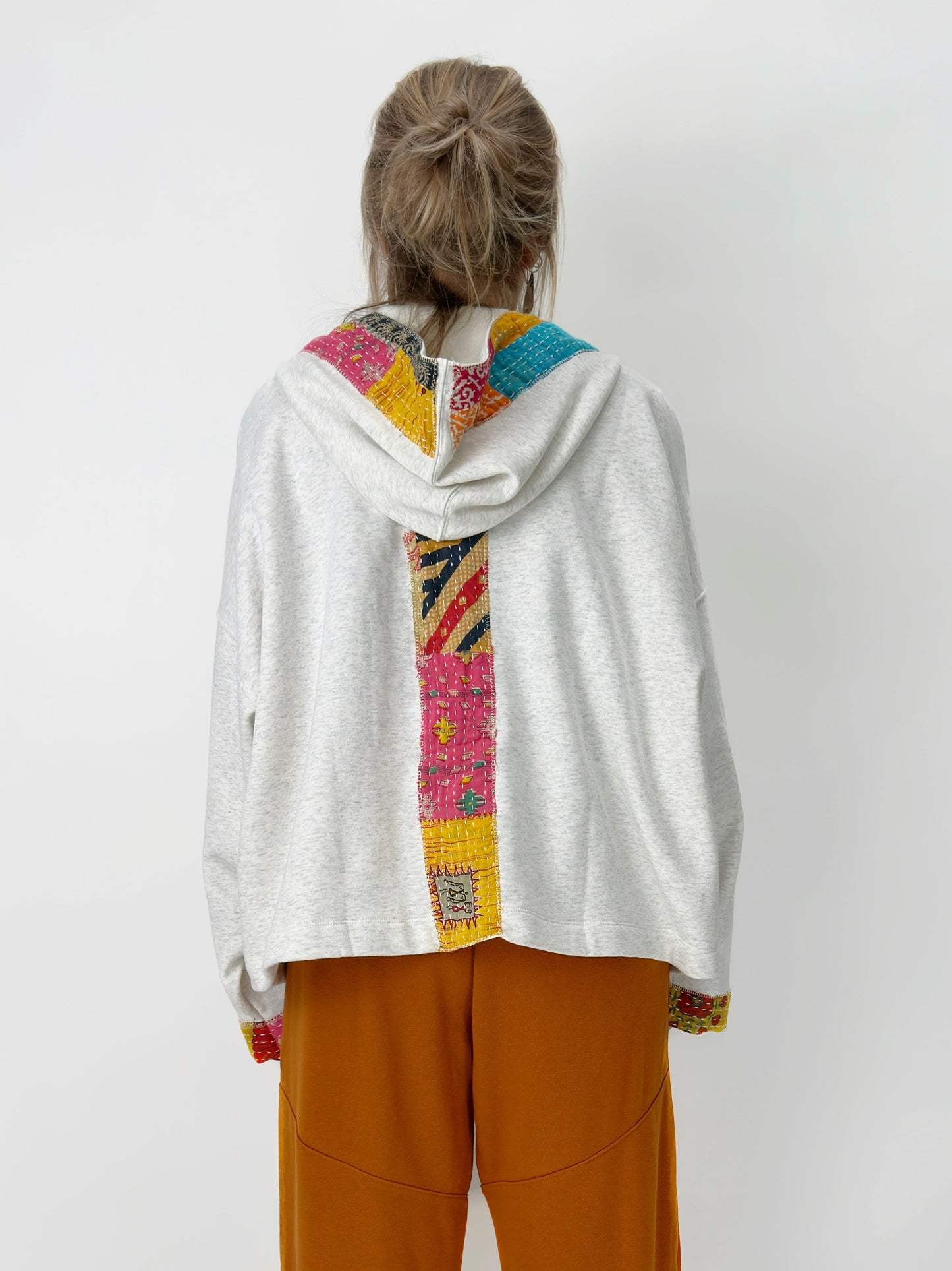 Narenee Designs- V-Neck Hoodie with Kantha Patchwork