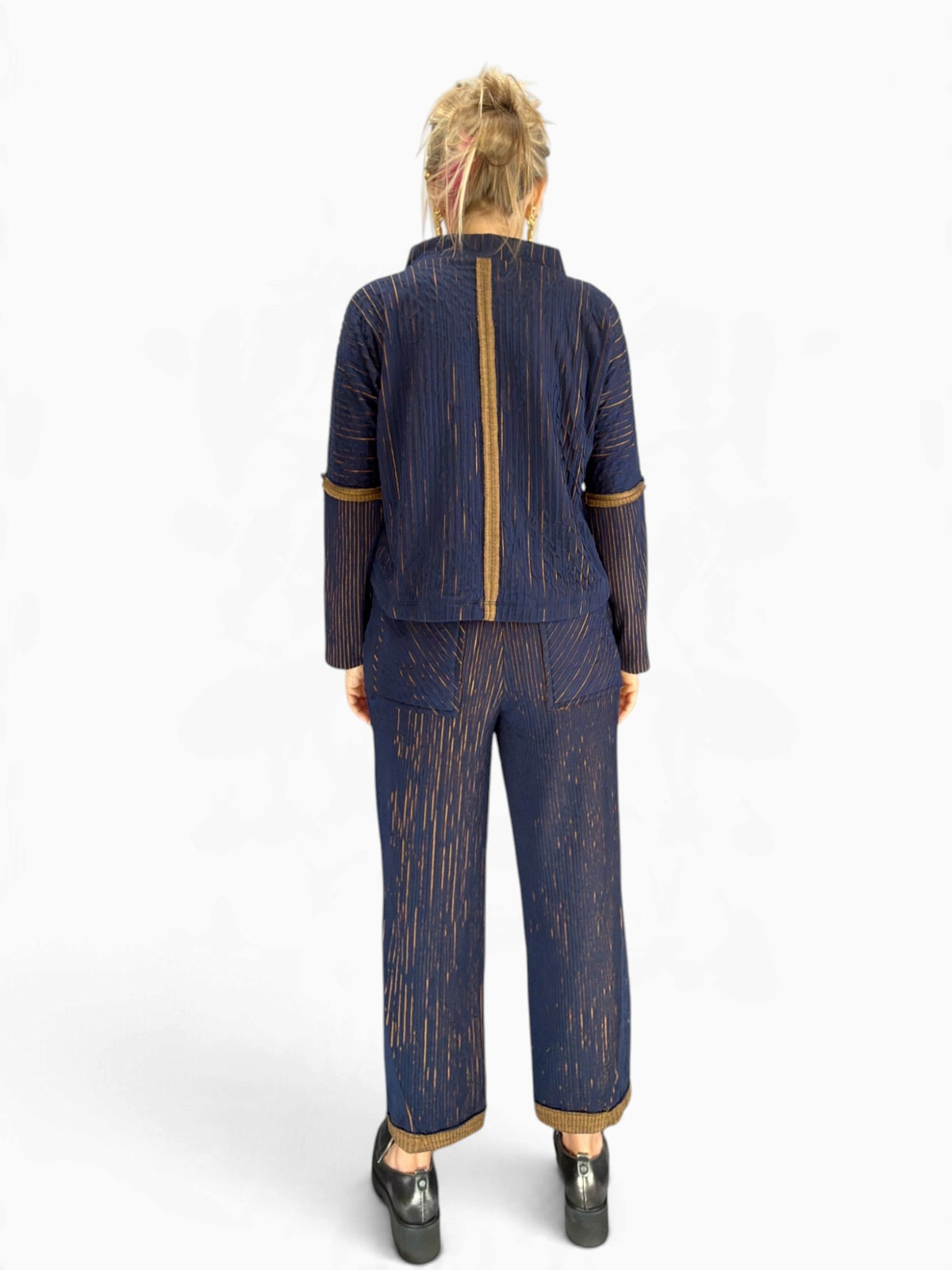 O Zai N Ku- Textured Pinstripe Knit Top