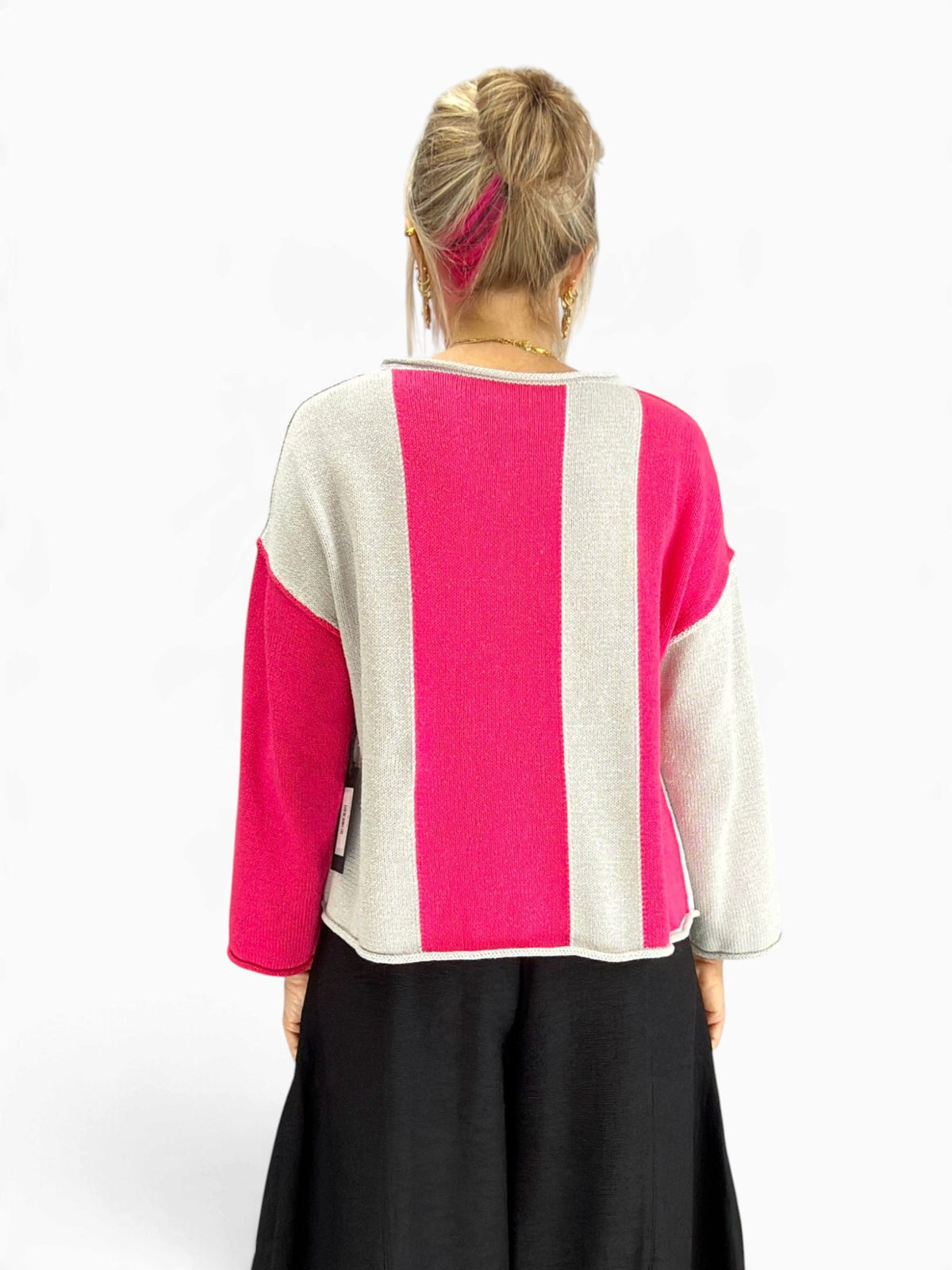 Olivia- Vertical Vibes Pullover Sweater/ Magenta