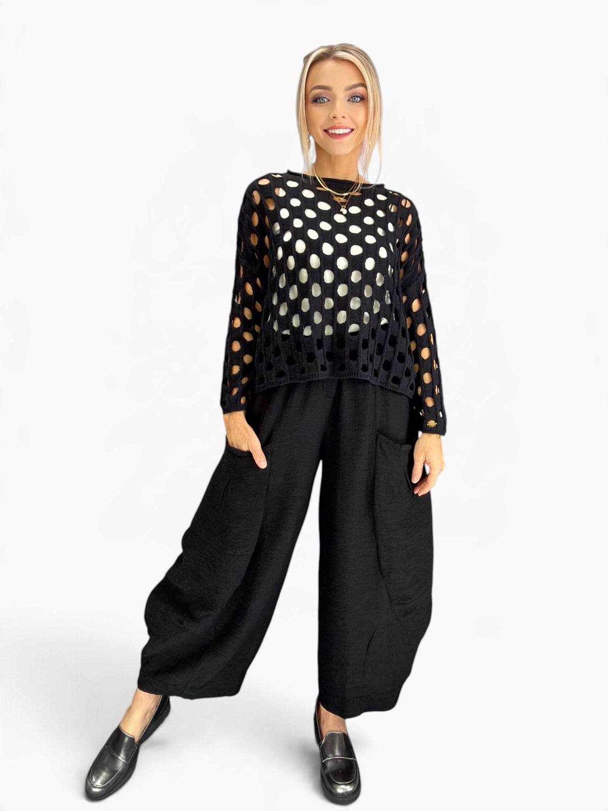 Olivia- Open Weave Cotton Chic Topper/ Black