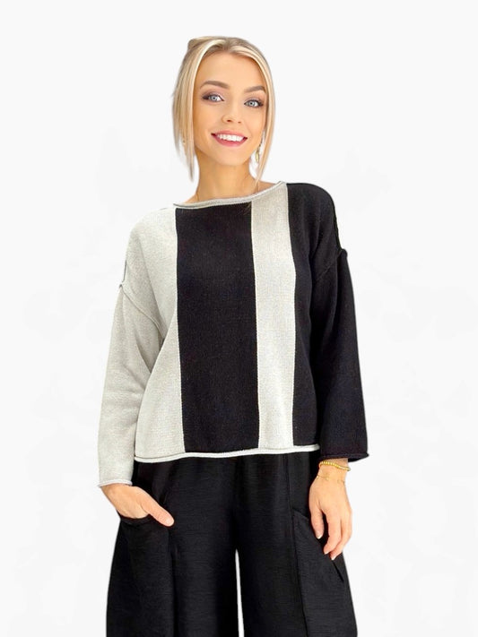 Olivia- Vertical Vibes Pullover Sweater/ Black