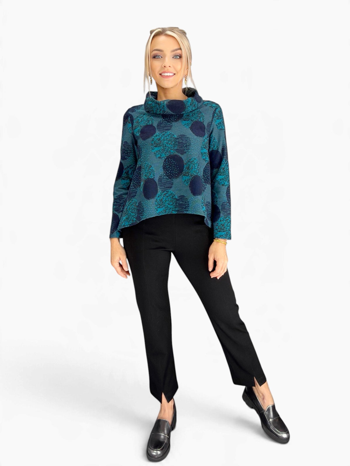 Olivia- Spotlight Knit Cowl Pullover/ Teal